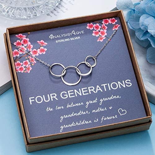 Sterling Silver Infinity 3 Circle CZ Necklace Mom Granddaughter Grandson Jewelry Birthday Gifts Generations Necklace for Grandma Gift 